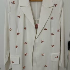 Embellished White Blazer with Pink Sequin Accent dress